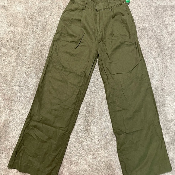 NEW Gap Pleated Linen Pants Women’s Size 0 Olive Wide Leg High Rise - Picture 1 of 12